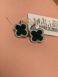 Срібні сережки конюшина зелені д.14мм, фото 3