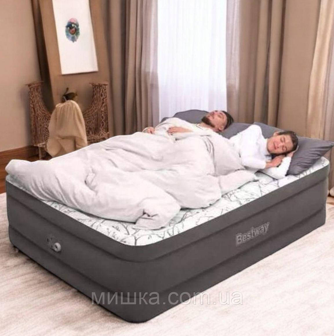 Надувне ліжко двоспальне 203*152*56 см з вбудованим насосом Bestway 6713E