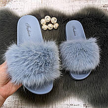 Шльопанці жіночі Fashion блакитні хутряні 4431