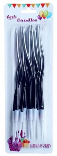 Свічки для торта Хвилясті Срiбло чорнi з золотими краплями (12 шт.) 15 см.