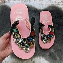 В'єтнамки жіночі АМН рожеві м'які на платформі з великими стразами 4175_2