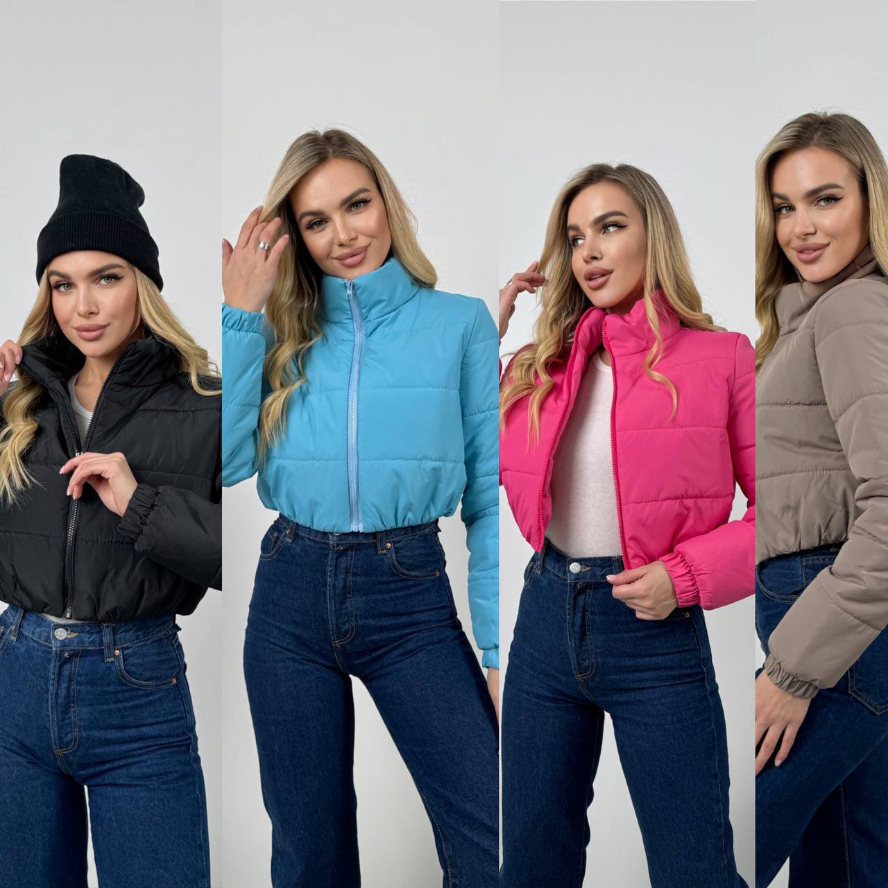 Жіноча весняна укорочена куртка : 42,44,46 чорна блакитн малина біла беж - фото 1 - id-p2504141205