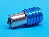 Світлодіодна лампа P21W BA15S 12V CREE 5W WHITE з лінзою, синій радіатор 18мм, 1 контакт, фото 3