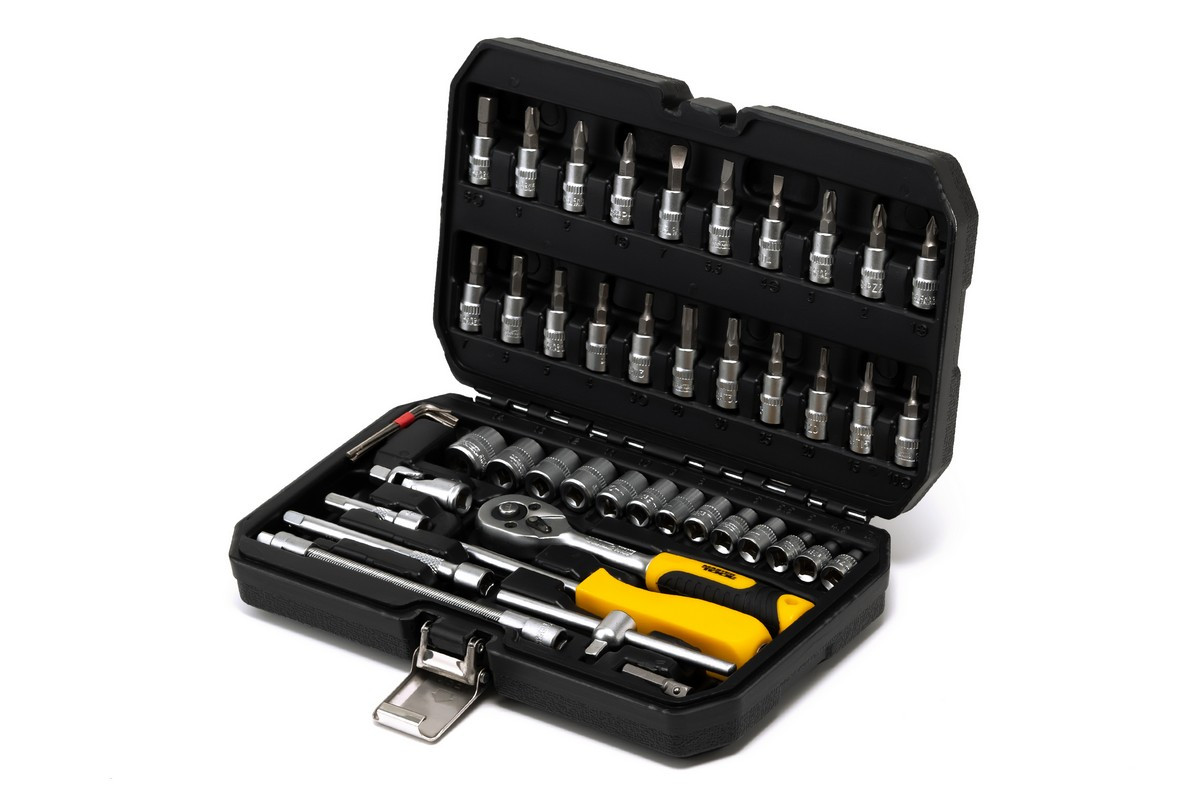 Набір насадок торцевих CrV 1/4" 4-14 мм,тріскачка 72Т, 46 шт, кейс MASTERTOOL 78-2047, фото 1