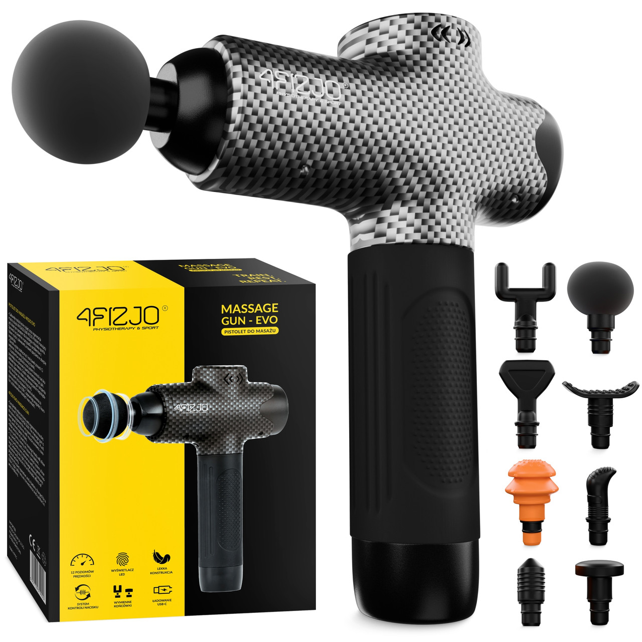 Ручний перкусійний масажер 4FIZJO Massage Gun Evo 30 Вт (масажний пістолет) 4FJ0591 Poland