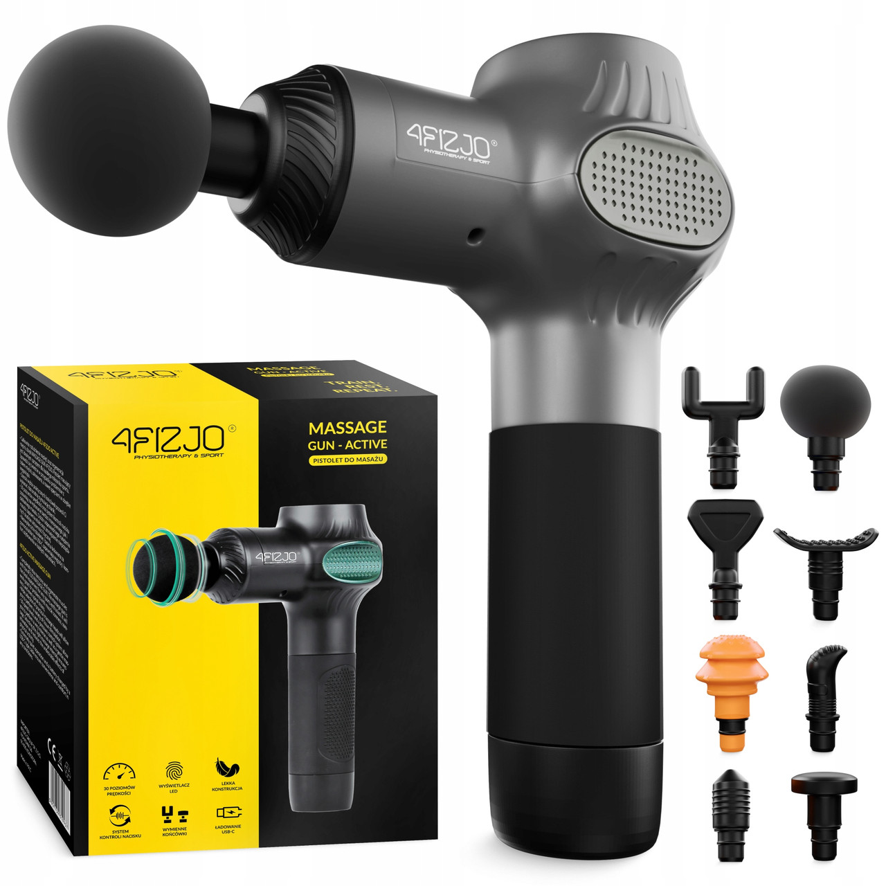 Ручний перкусійний масажер 4FIZJO Massage Gun Active 30 Вт (масажний пістолет) 4FJ0592 Poland