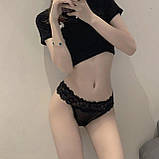 Ажурні сексуальні жіночі трусики, чорні трусики-стрінги з хвостиком зайчика 42-44, фото 3