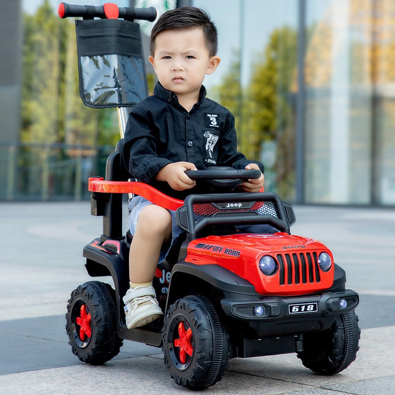 Електромобіль каталка-толокар джип Jeep M 5789 з батьківською ручкою та пультом керування Червоний, фото 1