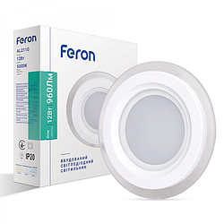 Світлодіодний світильник Feron AL2110 12W 960Lm 5000К зі склом Ø160х40мм (LED панель) круг