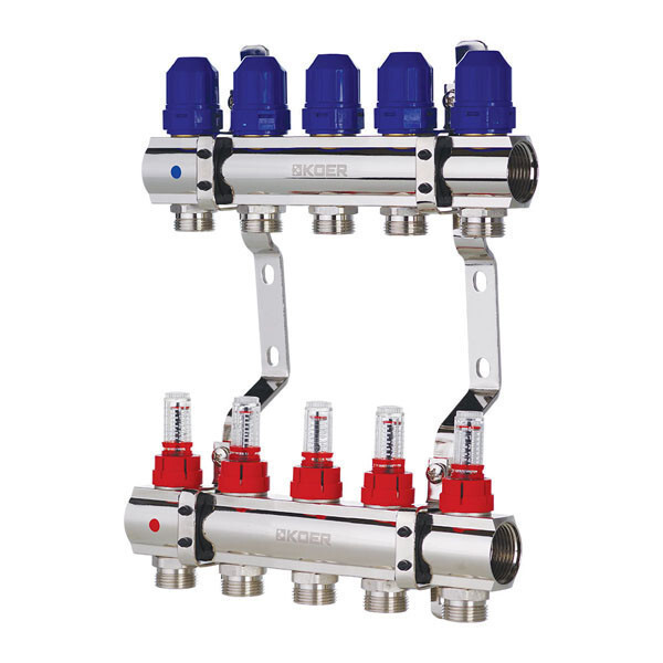 Колектор гребінка для теплої підлоги витратомірами 5 контурів KOER KR.1110-02 1"x5 WAYS KR2642, фото 1