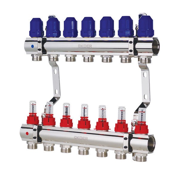 Колектор гребінка для теплої підлоги витратомірами 7 контурів KOER KR.1110-02 1"x7 WAYS KR2644, фото 1