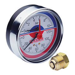 Термоманометр аксіальний із заднім підключенням KOER KM.812A 0-10 bar, 0-120°C, Ø80mm, 1/2" KR0219