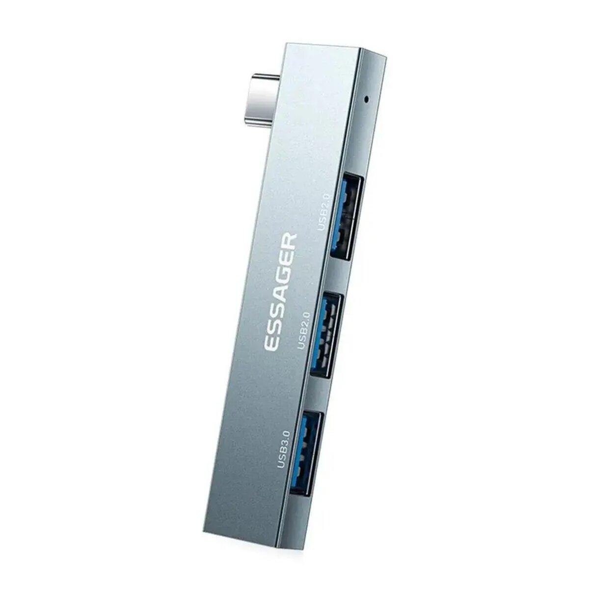 USB-хаб ESSAGER (opp bag) Fengyang 3 in 1 Splitter Silver (EHBC03-FY10-P)