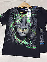 Черная подростковая футболка с Львом хлопок для мальчиков, детские качественные футболки с животными 3D 11-16л