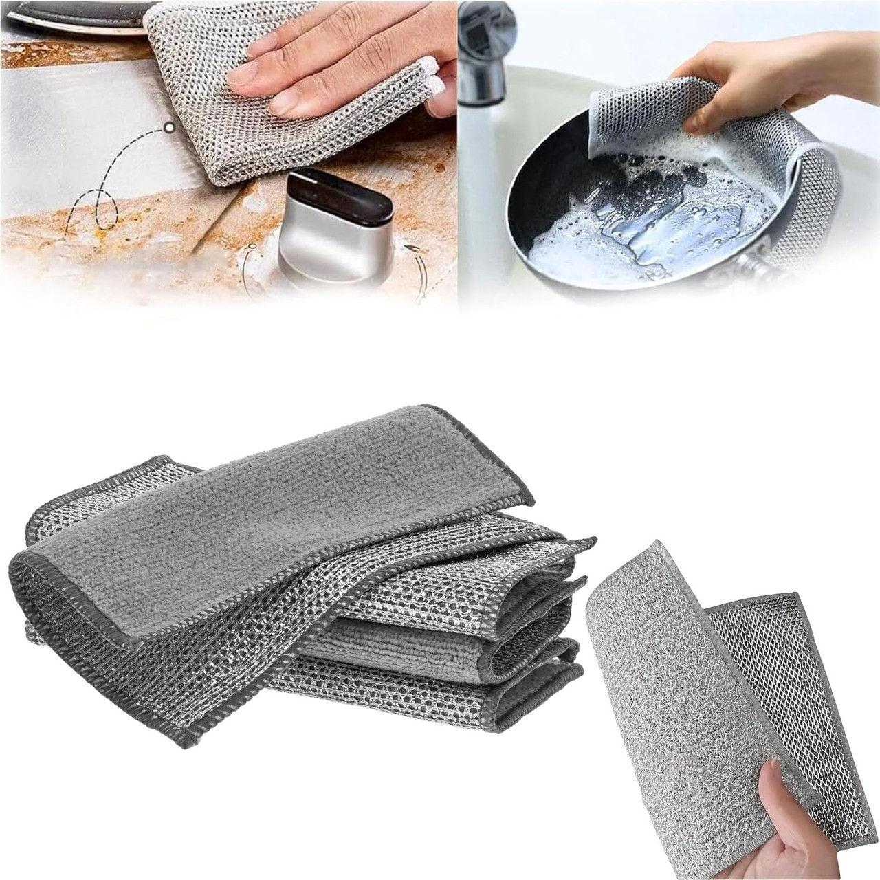 Серветка полірувальна з мікрофібри з абразивною сіткою для посуду, скла та меблів (набір з 4 штук), фото 1