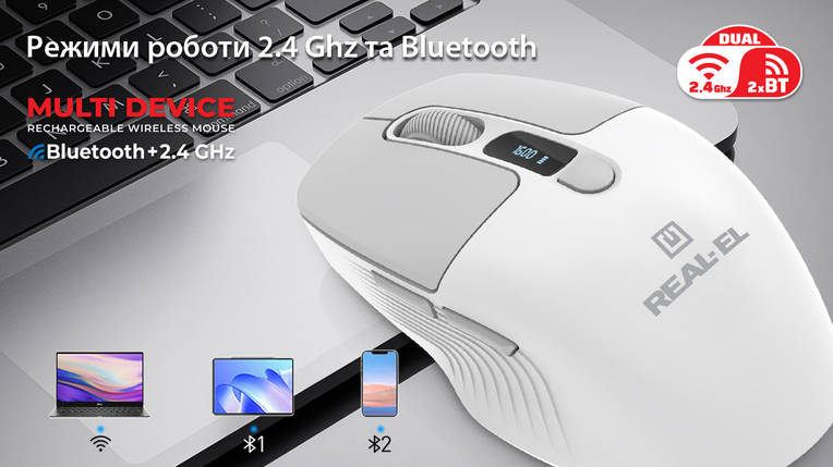 Миша Wireless REAL-EL RM-480W White, фото 4