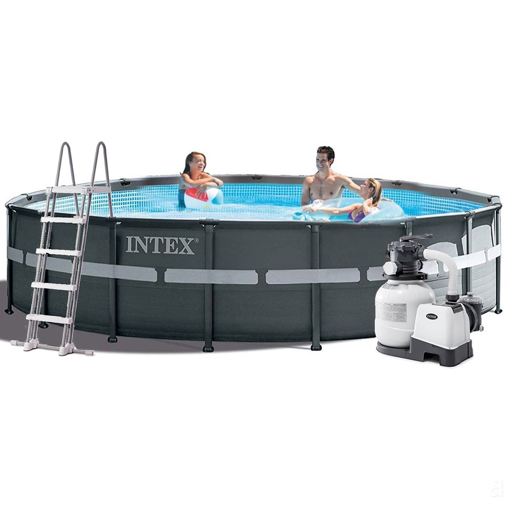 Каркасний басейн Intex 26334, 610 х 122 см (7 900 л/год, драбина, тент, підстилка)