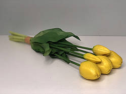 Тюльпани штучні латексні жовті, букет із 5 бутонів Real Touch, для декору, подарунок