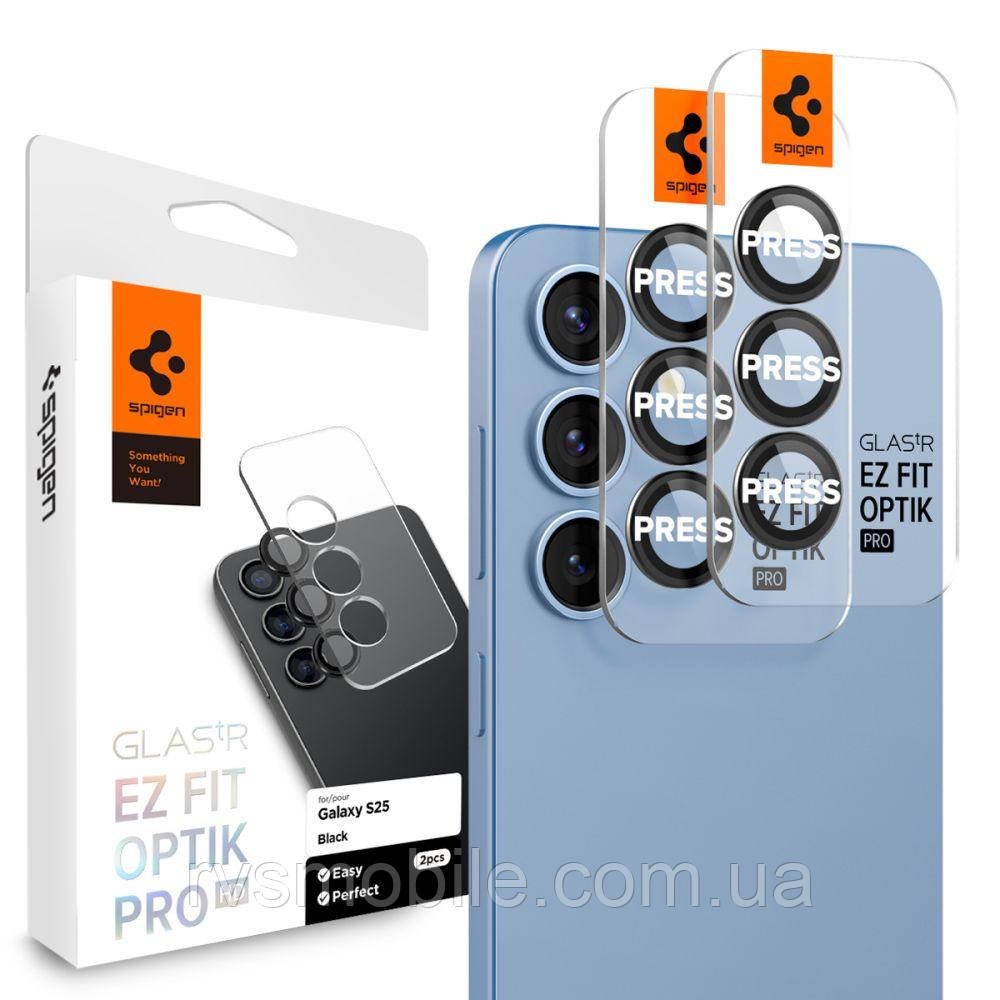 Захисне скло Spigen для камери Samsung Galaxy S25 Plus - EZ Fit Optik Pro HD (2шт), Black (AGL09088)