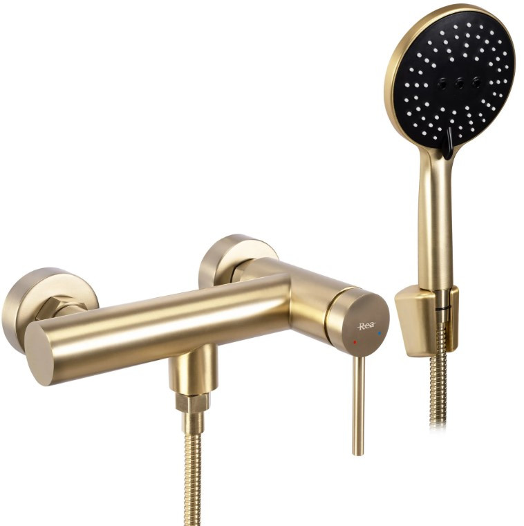 Змішувач для ванни та душу REA FOSS BRUSHED GOLD настінний без виливу