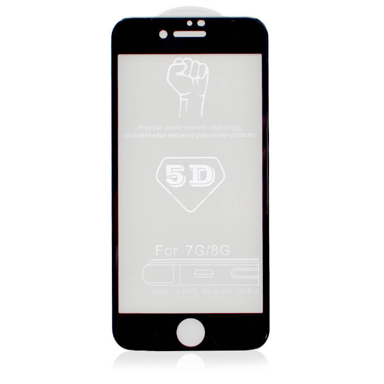 

Защитное стекло 5D для iPhone 7 8 черное полноразмерное на весь экран клей по всей поверхности, Черный