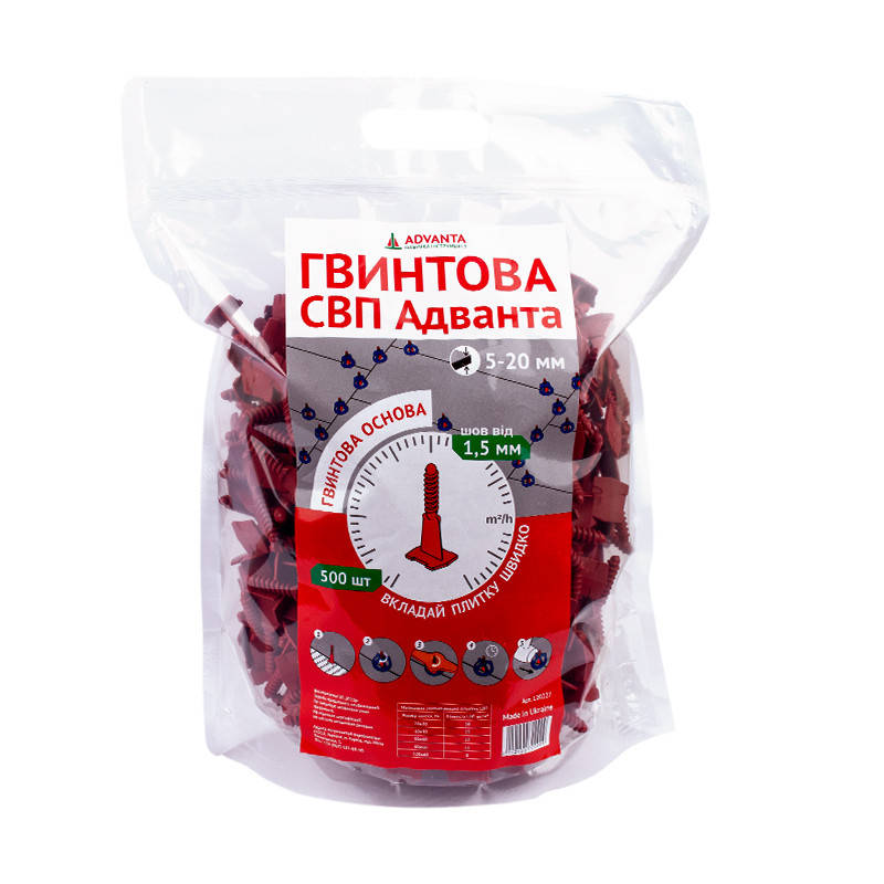 

Винтовая СВП Адванта основа 1,5 мм, 500 шт (для плитки толщиною 5-20 мм)