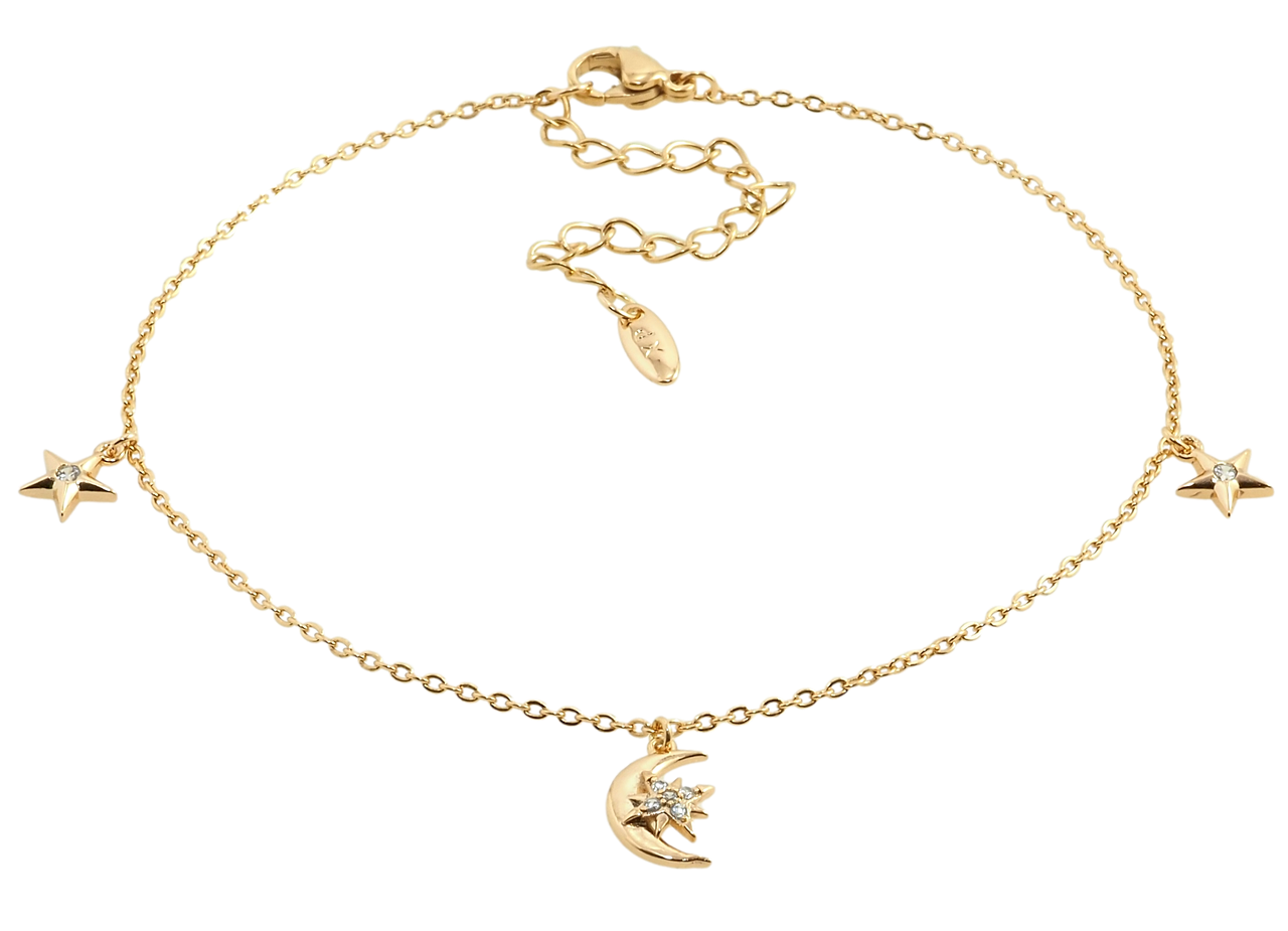 

Браслет Xuping Позолота 18K на ногу "Якорное плетение с подвесками" длина с доп.цепочкой 21-26.5см х 1мм