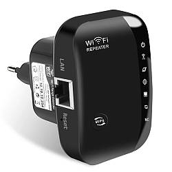 Підсилювач WiFi сигналу до 300 Mb/s (2,4G) МТ02, Чорний / Бездротовий вайфай репітер в розетку / Wi-Fi ретранслятор