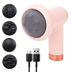 Антицелюлітний масажер з 4 насадками, від USB, Deep Rolling Massager, Рожевий / Ручний масажер для всього тіла