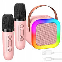 Портативна мінікароке колонка з двома мікрофонами K12 Bluetooth 5 Вт Рожевий