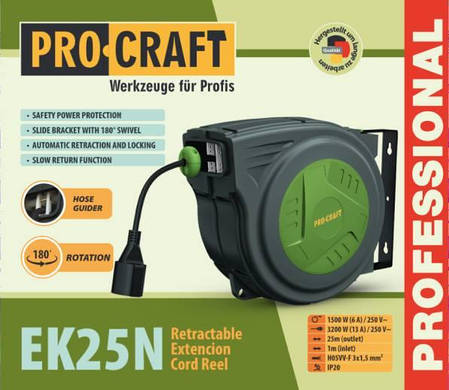 Подовжувач на котушці Procraft EK25N 3x1,5мм² 25 м, фото 3