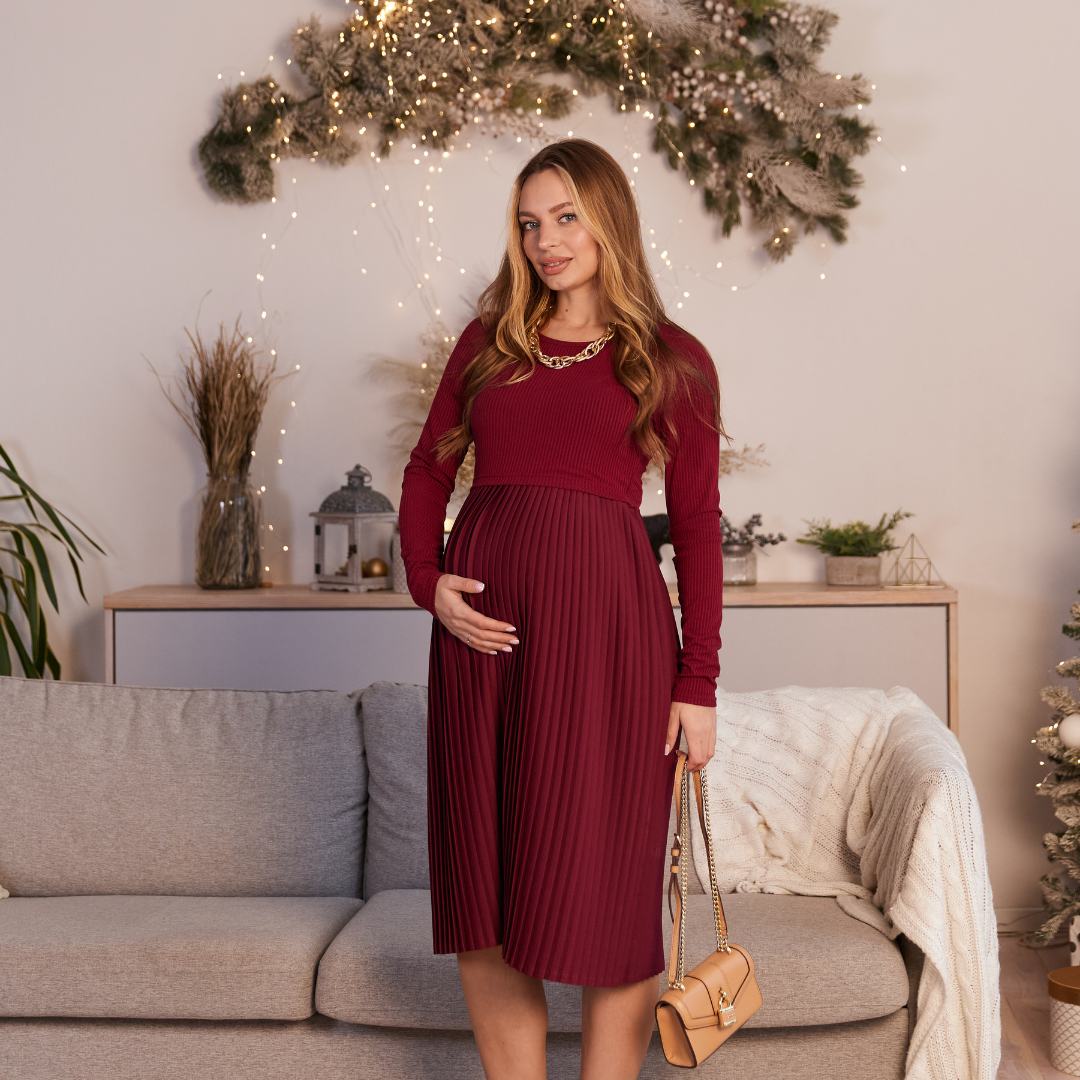 Стильна святкова сукня для вагітних та годувальниць Toledo розмір S (42) Lullababe Бордовий, фото 1