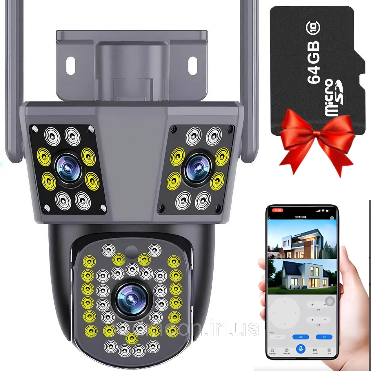 Вулична WIFI камера 9MP, 6K+ Подарунок Карта пам'яті 64GB / IP камера спостереження з передачею на телефон