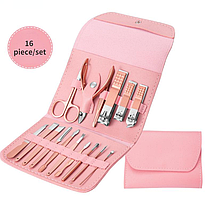 Набір для манікюру та педикюру, 16 предметів, рожевий, все для догляду