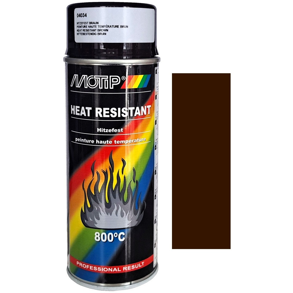 Термостійка фарба спрей темно-коричнева матова Motip Heat Resistant Spray Brown 400мл