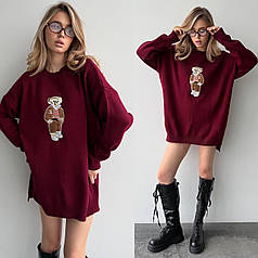 Подовжений жіночий светр-туніка з ведмедиком Ssmk2269