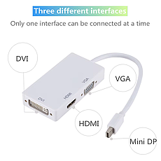 Перехідник 3в1 mini displayport thunderbolt hdmi vga dvi для MacBook Білий, фото 5