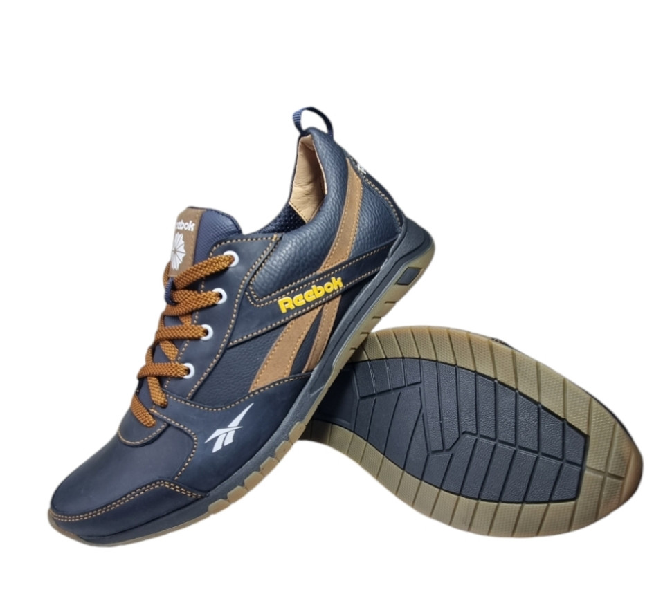 Кожаные кроссовки Reebok (240 сине-коричневая) мужские спортивные кроссовки шкіряні чоловічі