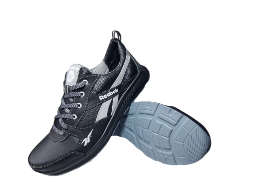 Кожаные кроссовки Reebok (240 чёрно-серая) мужские спортивные кроссовки шкіряні чоловічі