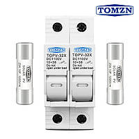 Держатель с 2-мя предохранителями по 20А 2P 10х38мм 1000V DC для солнечных панелей (PV систем) TOMZN TOPV-32