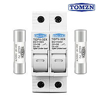 Держатель с 2-мя предохранителями по 30А 2P 10х38мм 1000V DC для солнечных панелей (PV систем) TOMZN TOPV-32