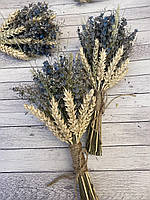 Букет з лаванди, кермеку та колосся пшениці h-28 см Натуральні сухоцвіти!