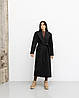 Жіноче тепле трендове чорне пряме зимове пальто максі з поясом, шліцом, фото 2