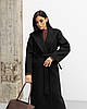 Жіноче тепле трендове чорне пряме зимове пальто максі з поясом, шліцом, фото 4