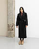 Жіноче тепле трендове чорне пряме зимове пальто максі з поясом, шліцом, фото 6