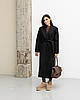 Жіноче тепле трендове чорне пряме зимове пальто максі з поясом, шліцом, фото 8
