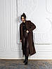 Жіноче тепле трендове шоколадне пряме зимове пальто максі з поясом, шліцом, фото 2