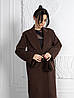 Жіноче тепле трендове шоколадне пряме зимове пальто максі з поясом, шліцом, фото 7