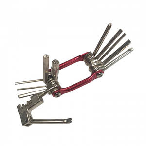 Мультитул для велосипеда, велоінструмент 11 в 1 (витискач для ланцюга, шестигранники та ін.) Червоний