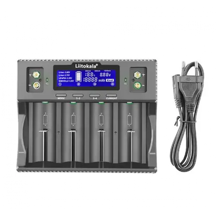 Зарядний пристрій LiitoKala Lii-D4XL на 4+2 канали для Ni-Mh/Li-ion/LiFePo4/крона, 220V/12V, LED+LCD